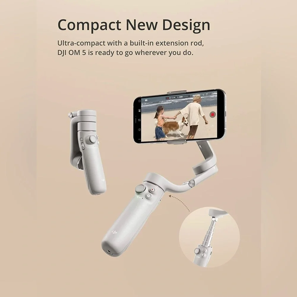 DJI OM 5 Gimbal Stabilizer, 3-Axis Phone, Built-In Extension Rod, (Open Box)